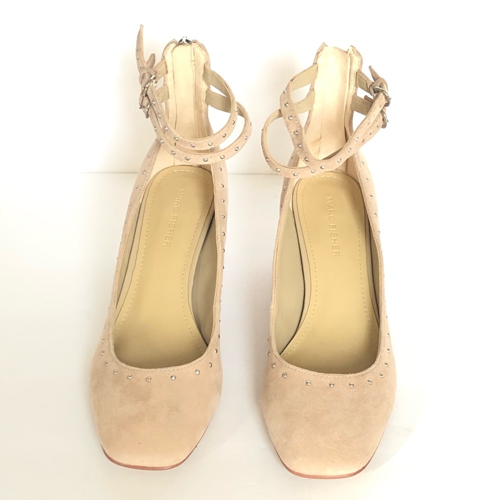 Marc Fisher Stud Lined Beige Block Heels - image 2